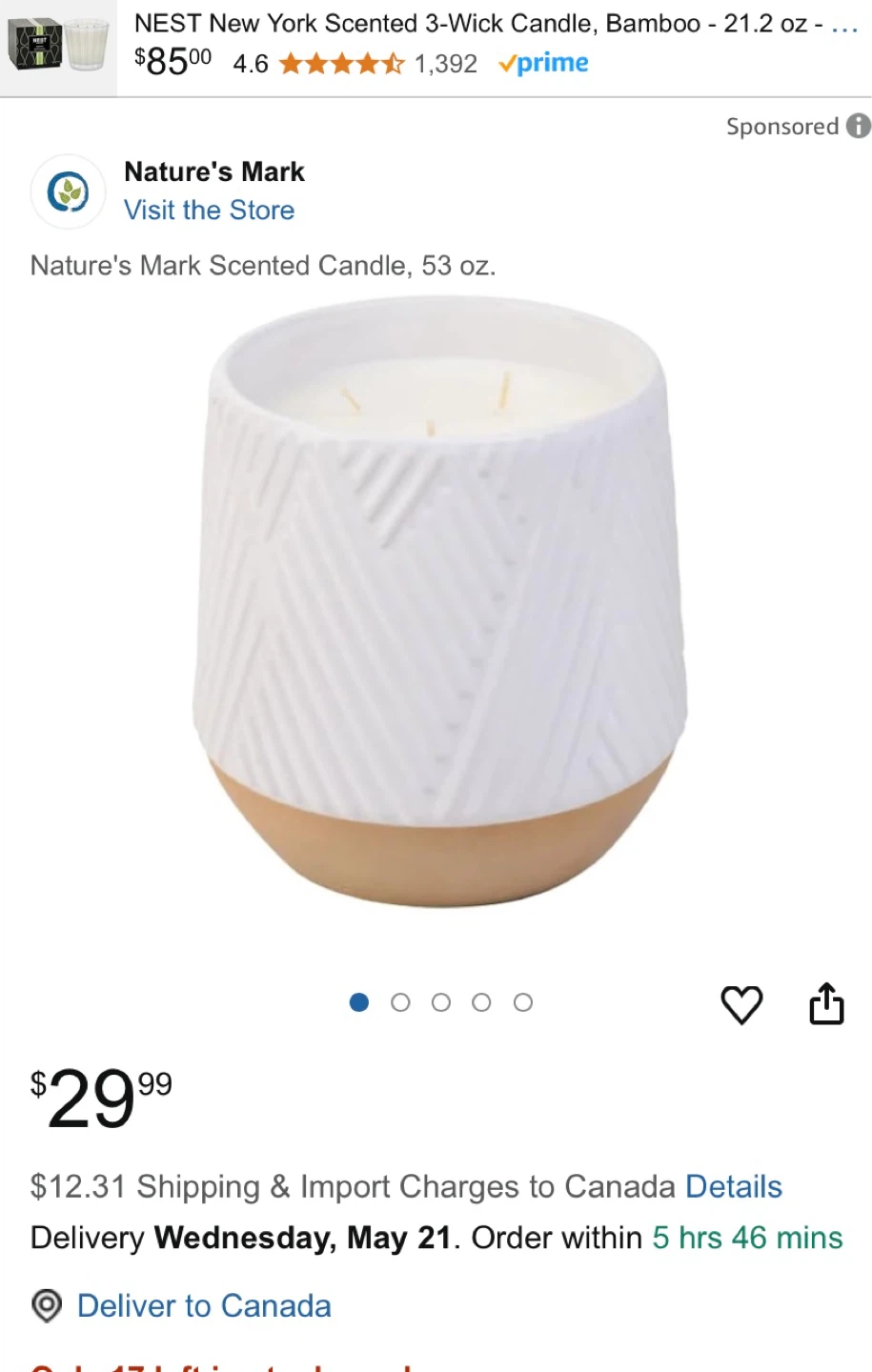 Nature's Mark Sandalwood Scented Wax Candle - 53 oz
