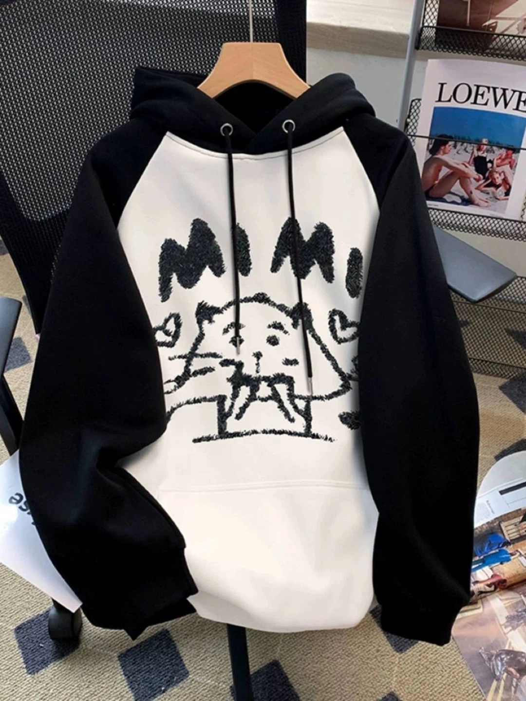 Mimi Black and White Raglan Hoodie