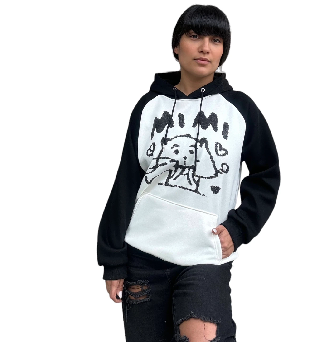 Mimi Black and White Raglan Hoodie - photo 3