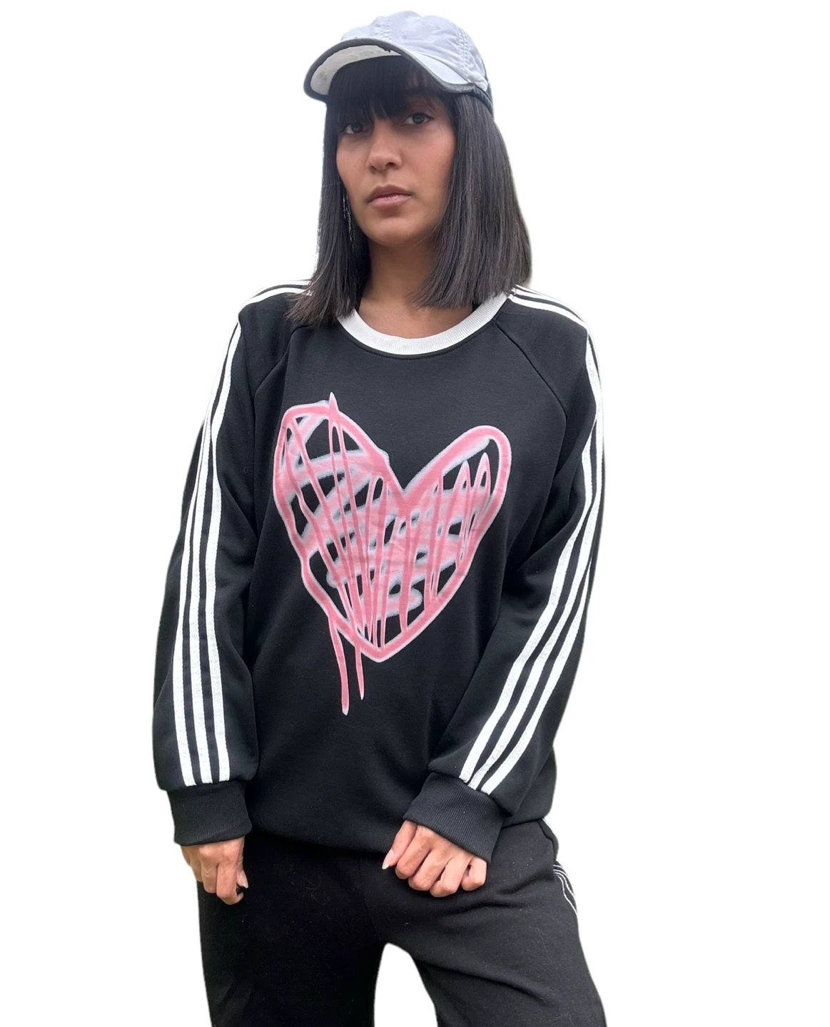 Black Crewneck Sweatshirt with Pink Heart Graphic - photo 4