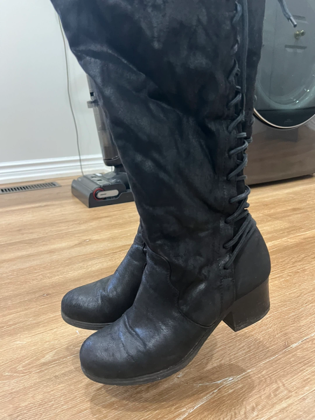 SoftMoc "Brette" Black Suede Lace-Up Knee-High Boots Size 38 - photo 4