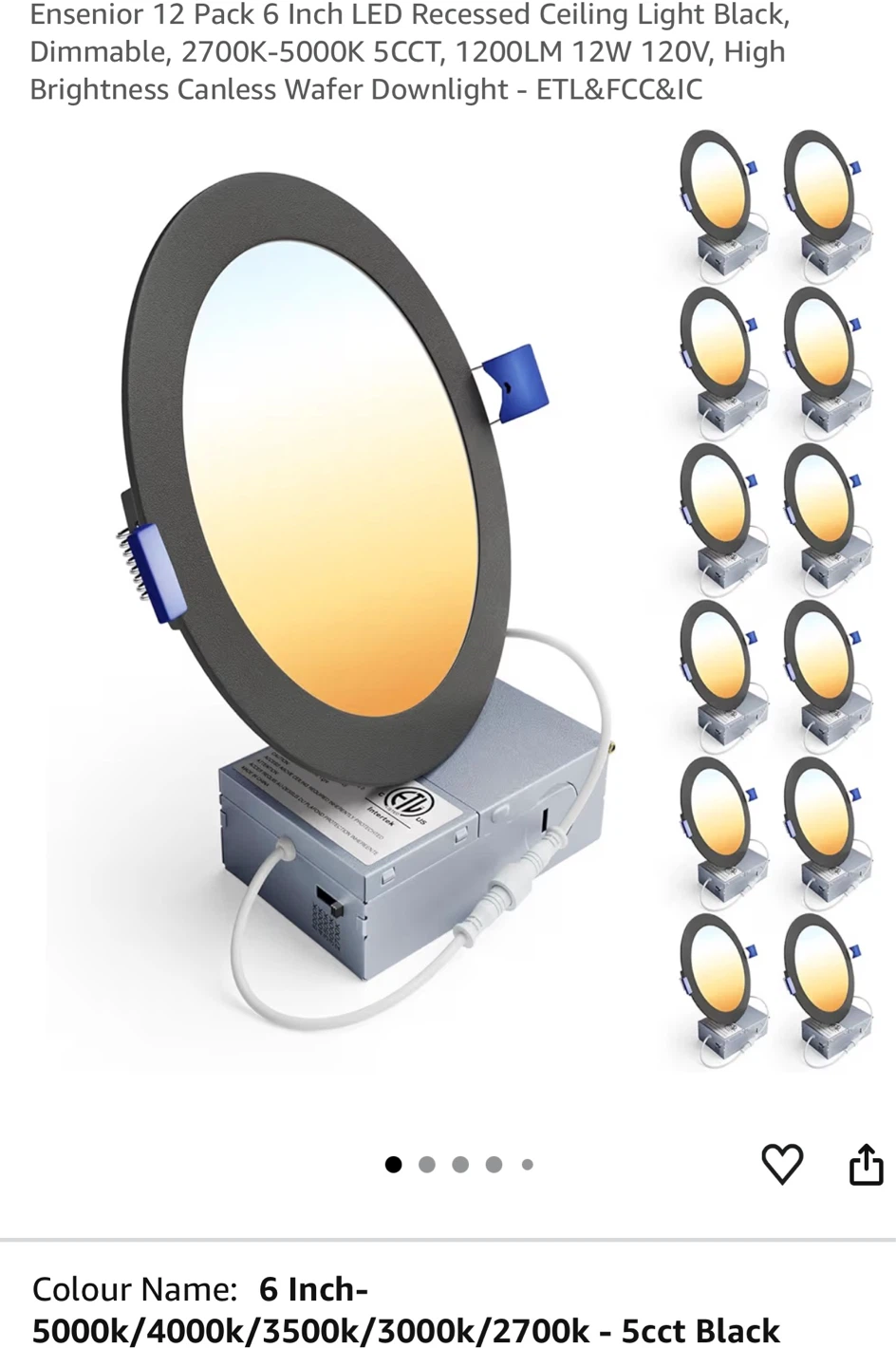 Ensenior 12 Pack 6 Inch LED Recessed Ceiling Lights 6LR