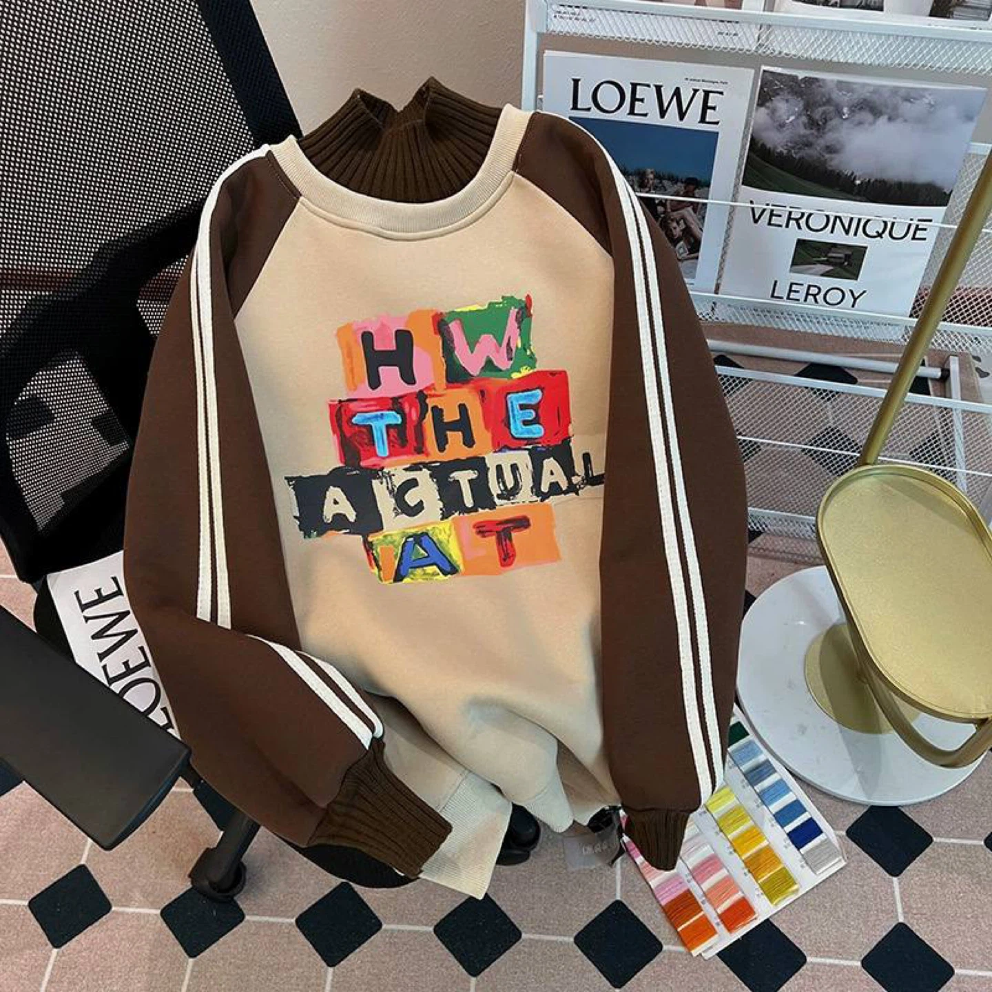 Graphic Print Mock Neck Sweatshirt