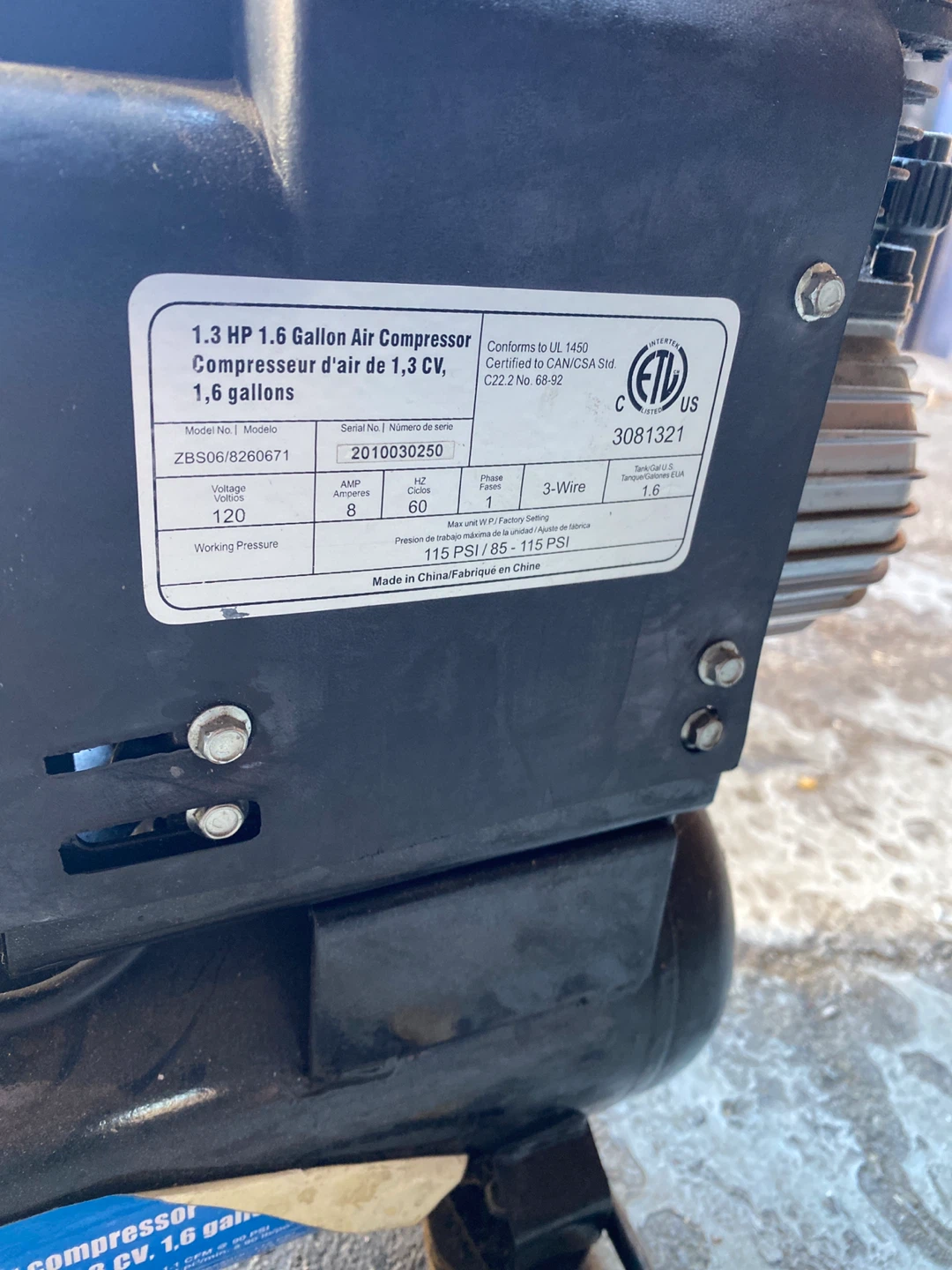 1.3 HP 1.6 Gallon Air Compressor - photo 3