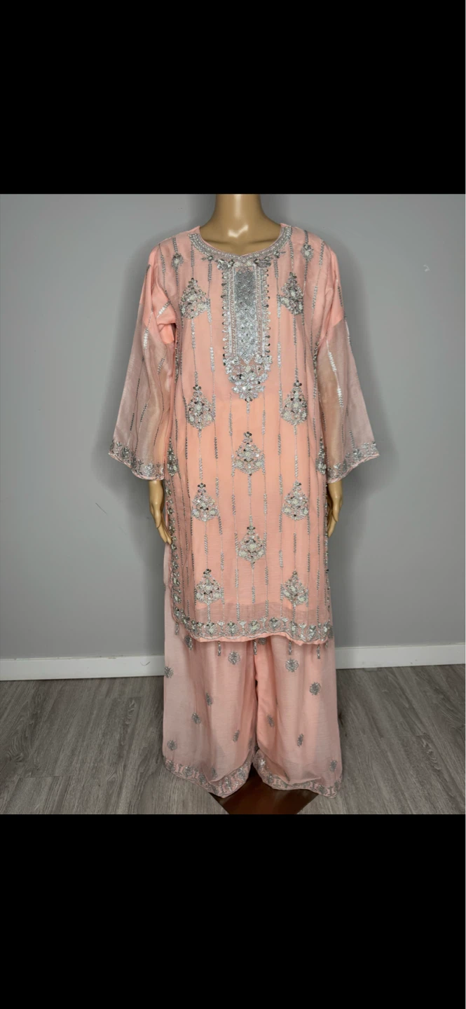 Peach Embellished Salwar Kameez Dupatta Set - photo 3