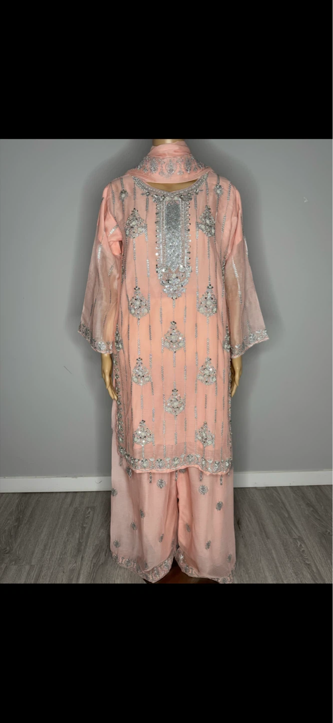 Peach Embellished Salwar Kameez Dupatta Set - photo 2