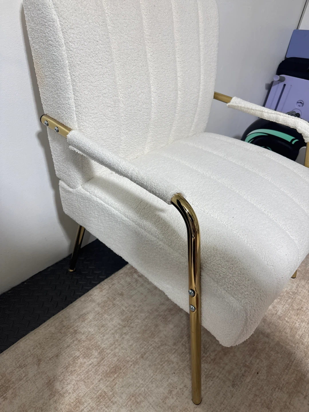 White Boucle Armchair with Gold Legs - photo 2