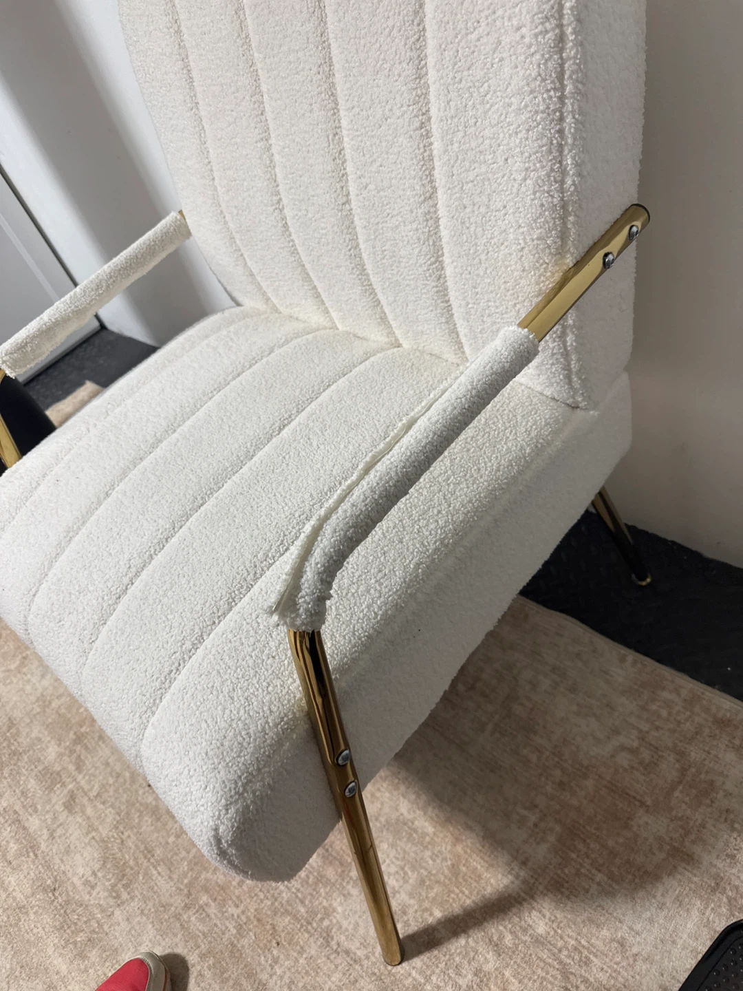 White Boucle Armchair with Gold Legs - photo 3