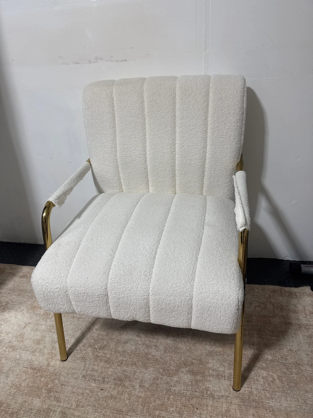 White Boucle Armchair with Gold Legs