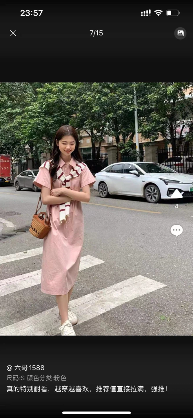 Pink Button-Up Midi Dress with Striped Scarf