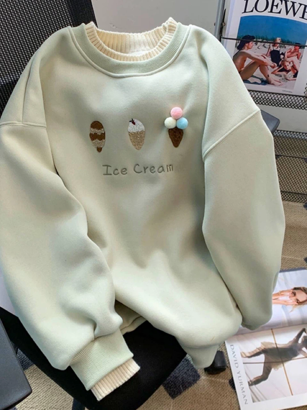 Mint Green Crewneck Sweatshirt with Ice Cream Graphic - photo 5