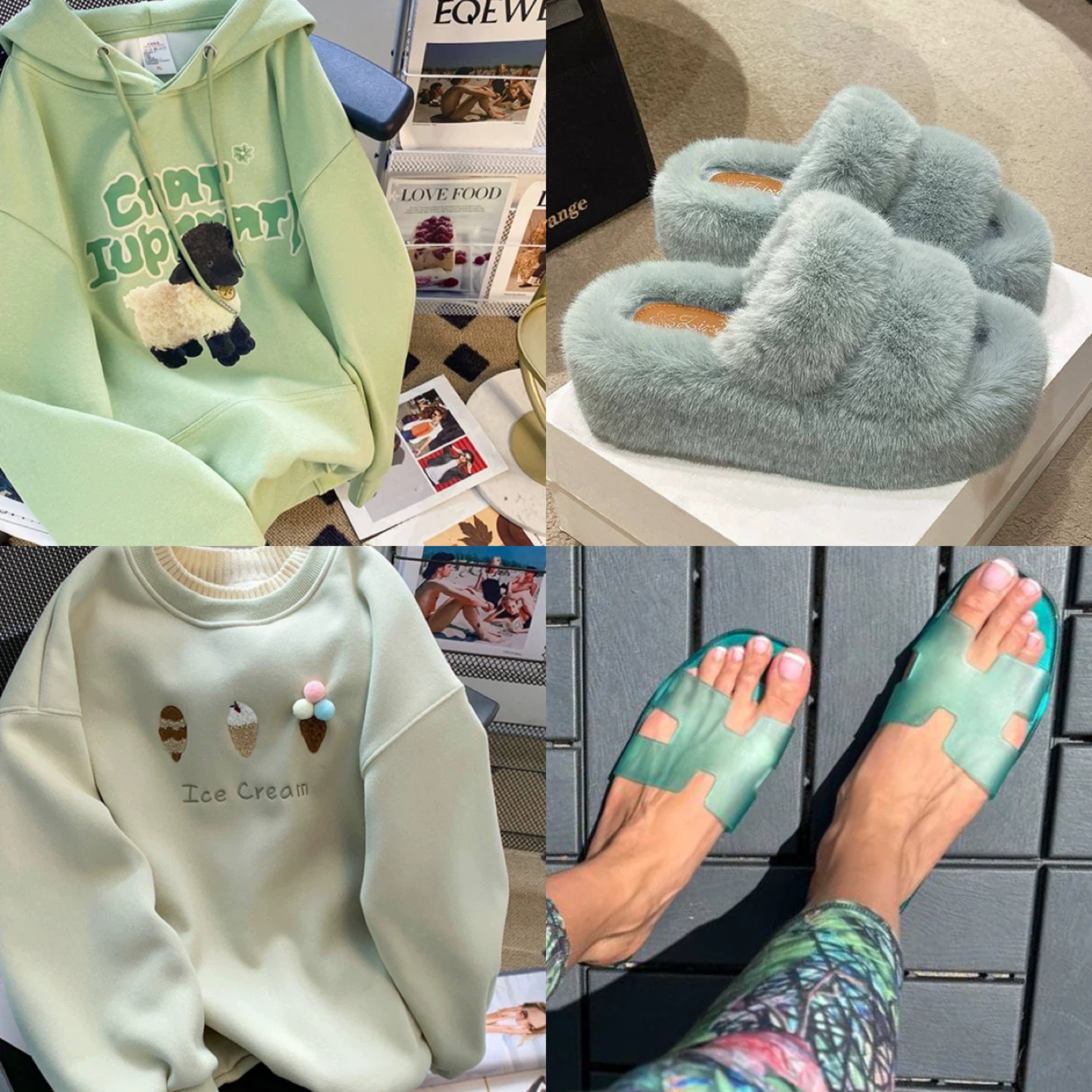 Mint Green Crewneck Sweatshirt with Ice Cream Graphic
