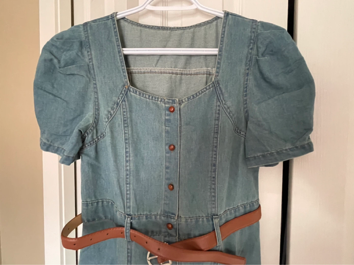 Denim Button-Up Midi Dress with Belt - photo 4