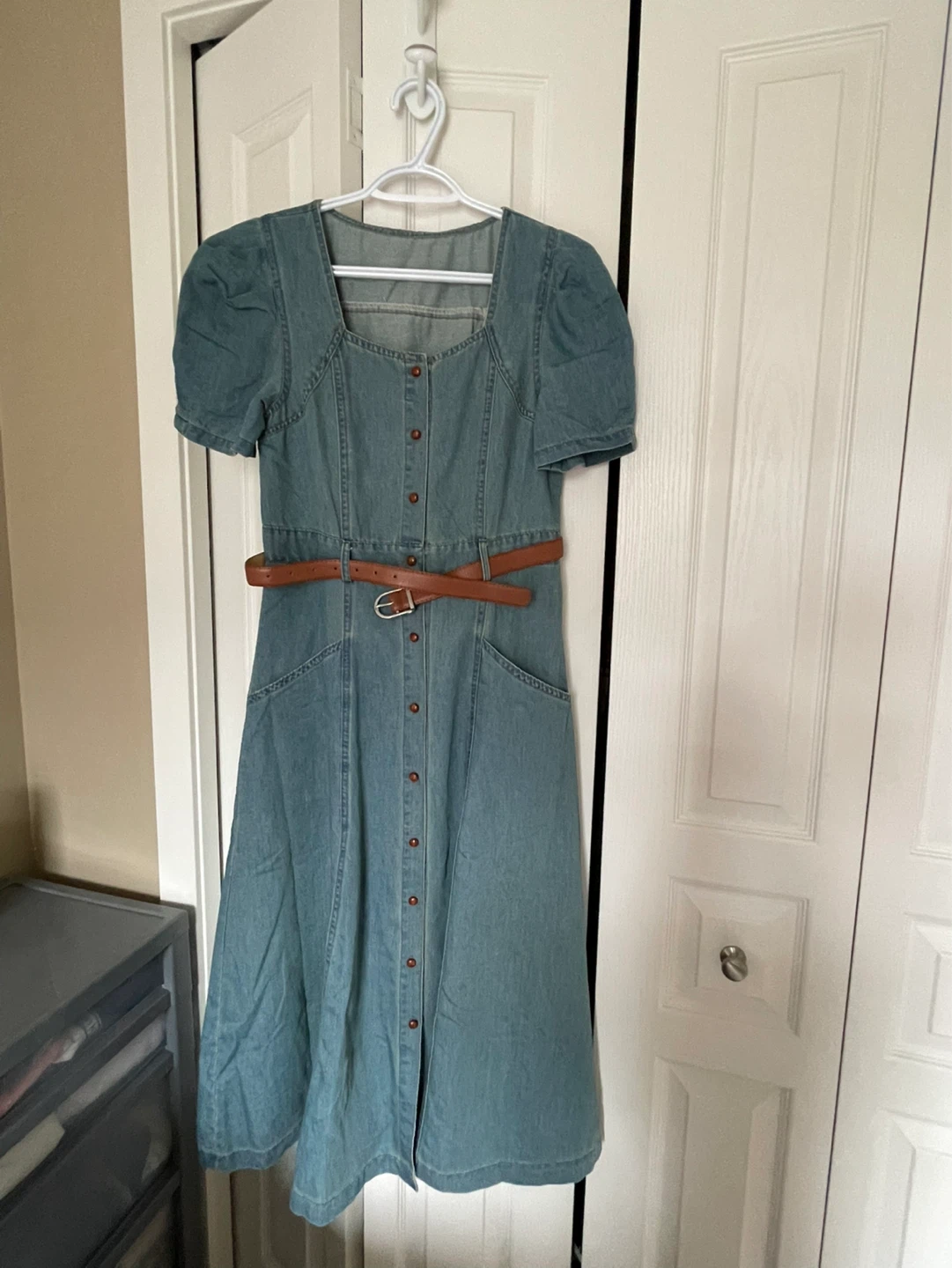 Denim Button-Up Midi Dress with Belt - photo 2