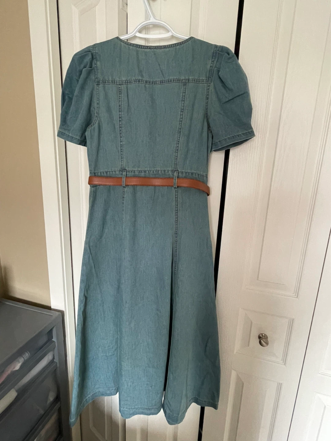 Denim Button-Up Midi Dress with Belt - photo 3