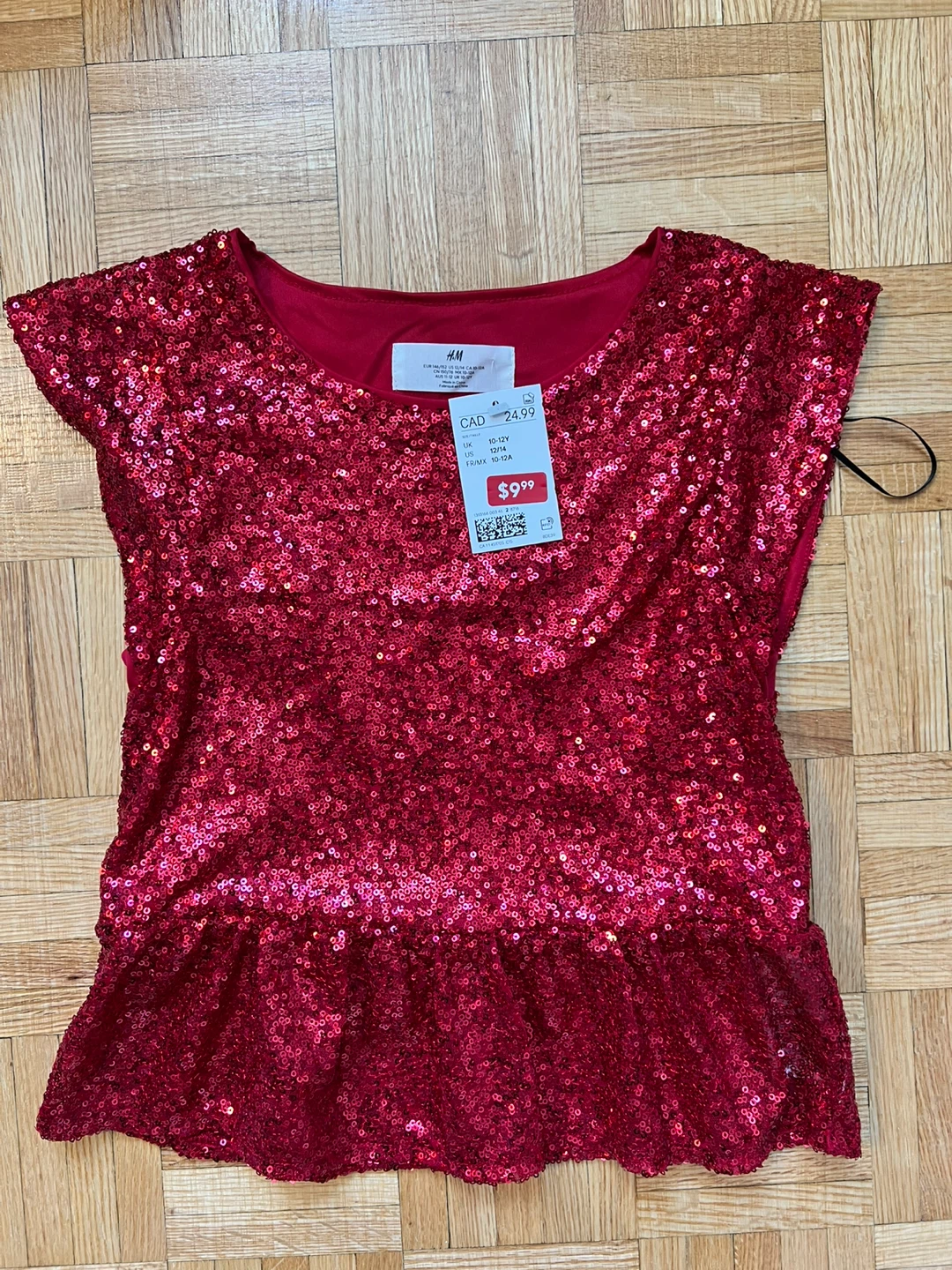 H&M Red Sequin Peplum Top - Size 10-12Y