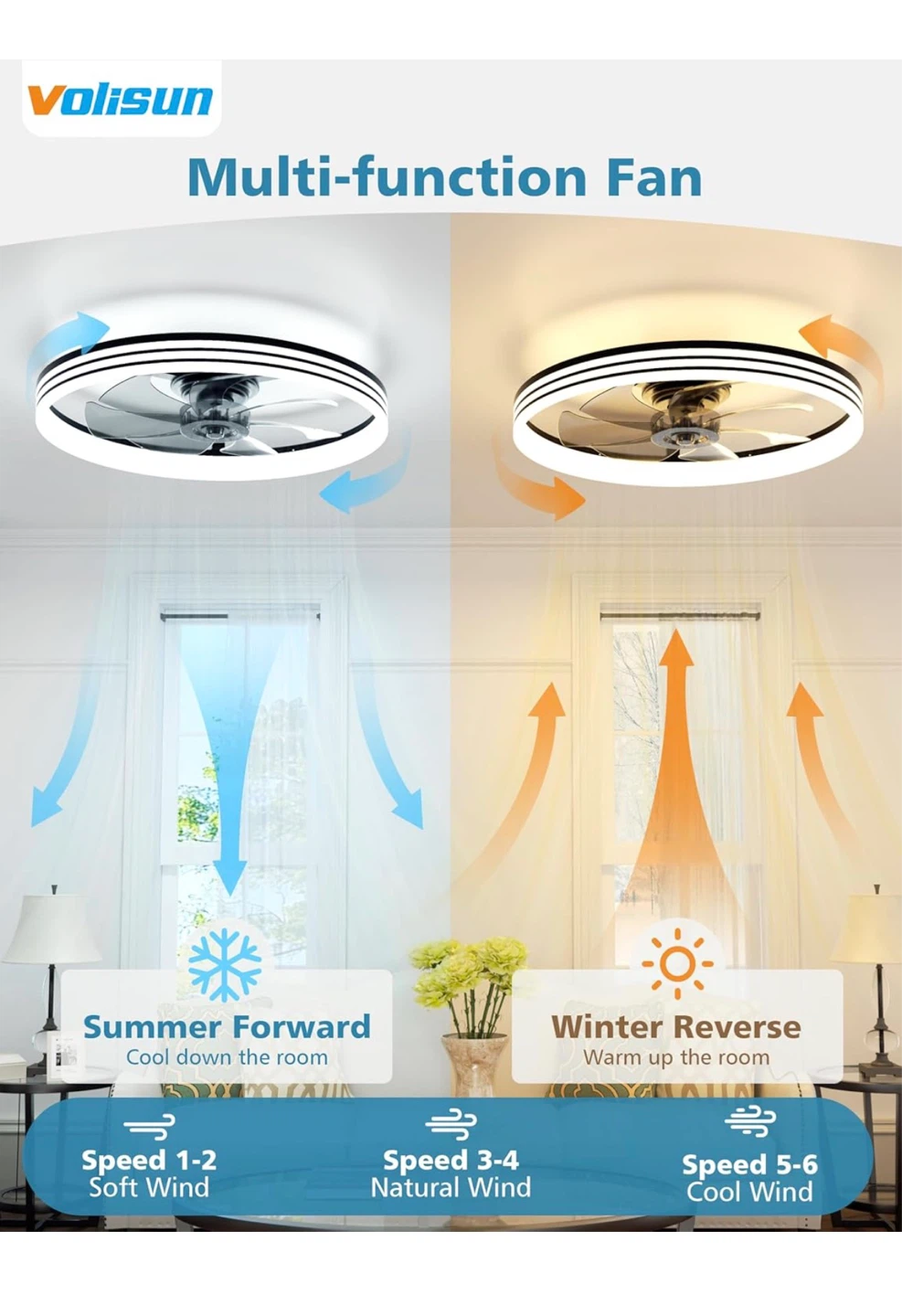 Ceiling Fan with Light, 24IN, Black, Remote & App Control 24F - photo 5