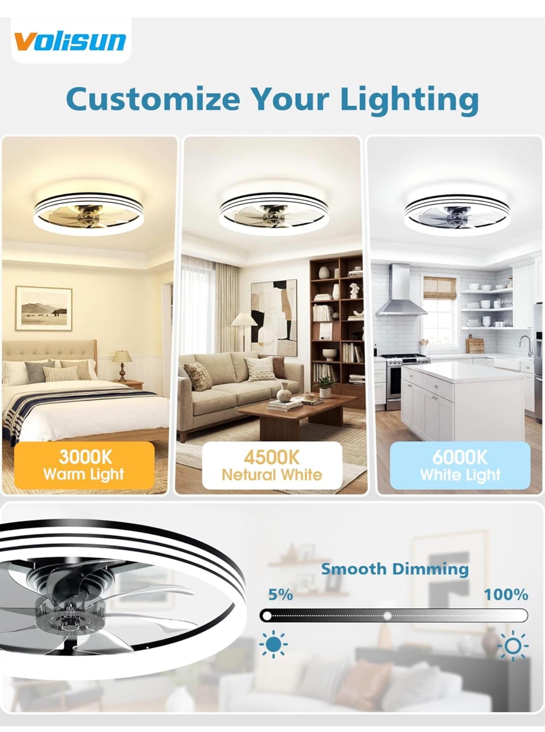 Ceiling Fan with Light, 24IN, Black, Remote & App Control 24F - photo 2