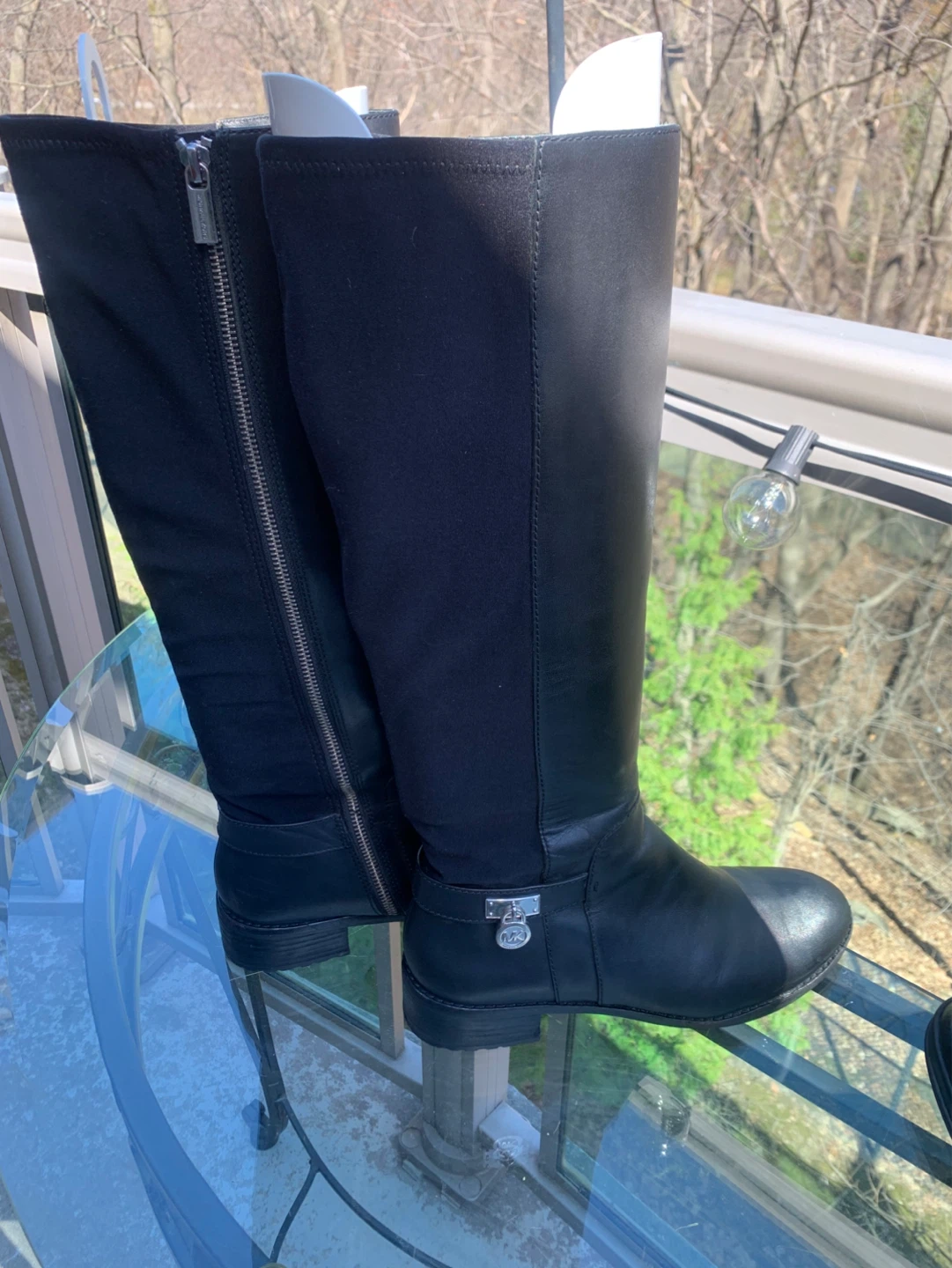 Michael Kors Black Leather & Fabric Knee-High Boots - photo 2