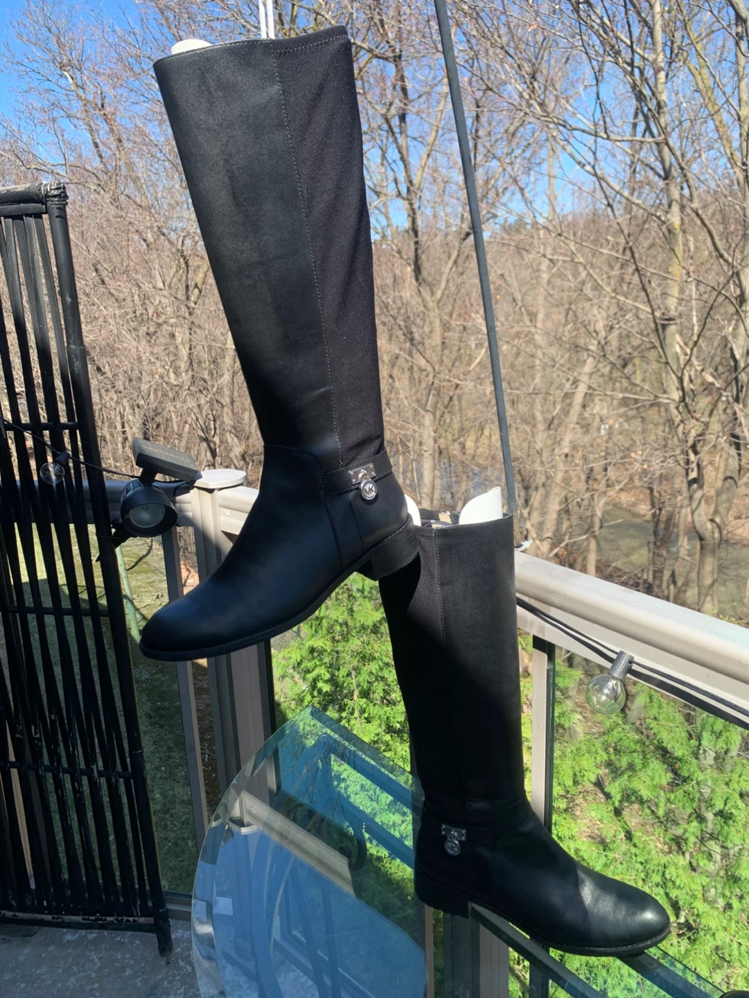 Michael Kors Black Leather & Fabric Knee-High Boots