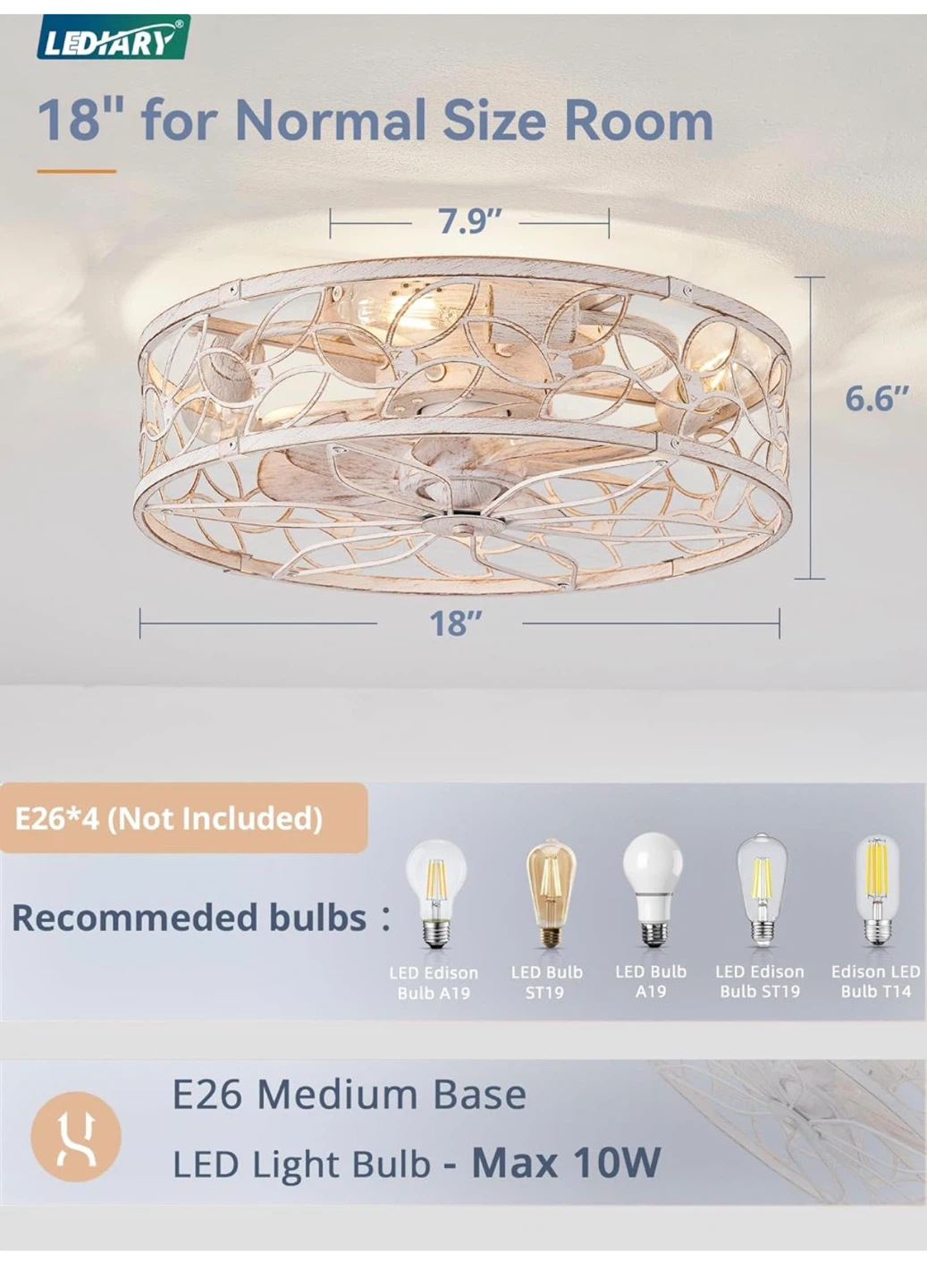 Caged Ceiling Fan with Lights - White Gold, 18" 19F - photo 2