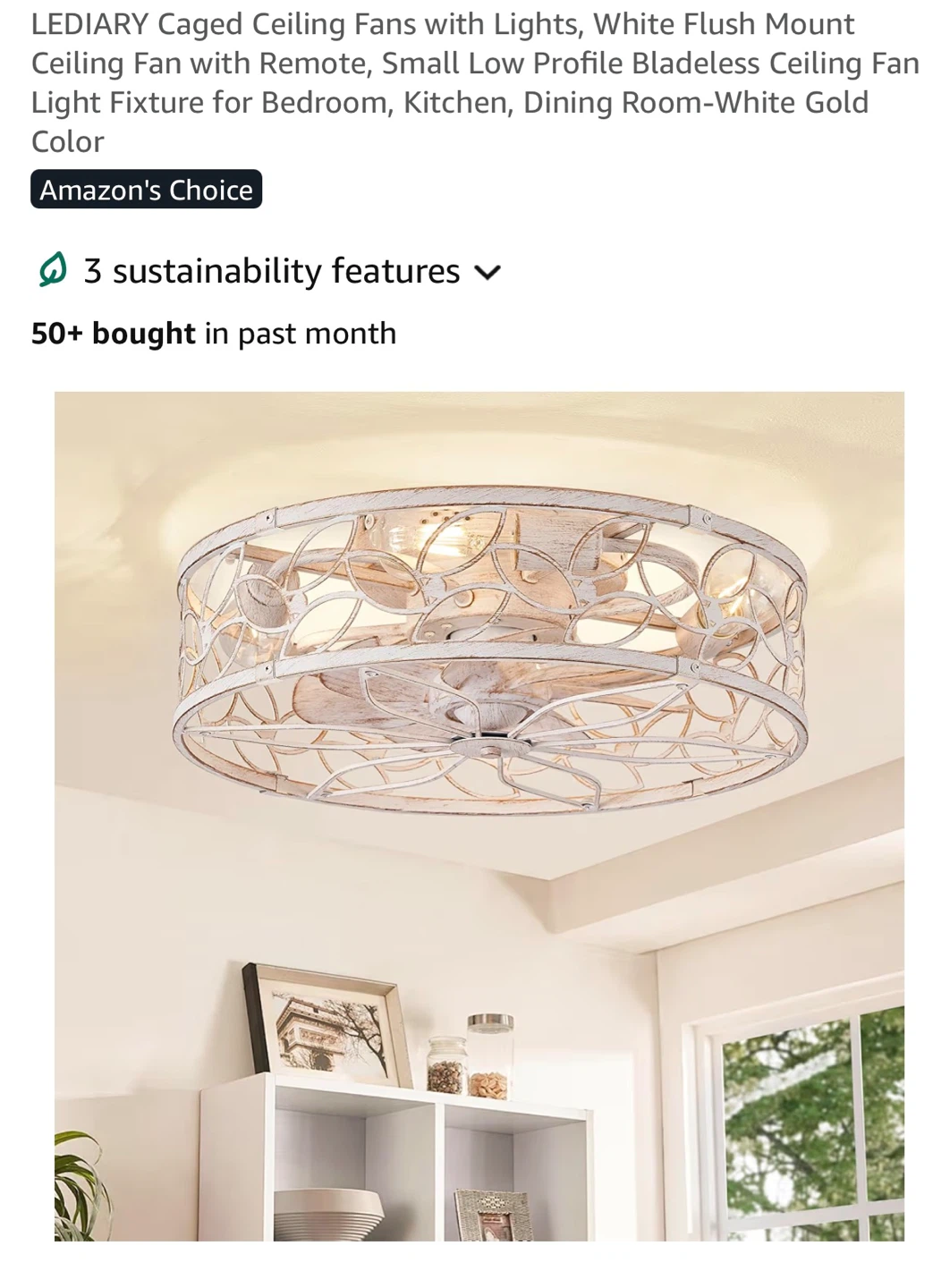 Caged Ceiling Fan with Lights - White Gold, 18" 19F