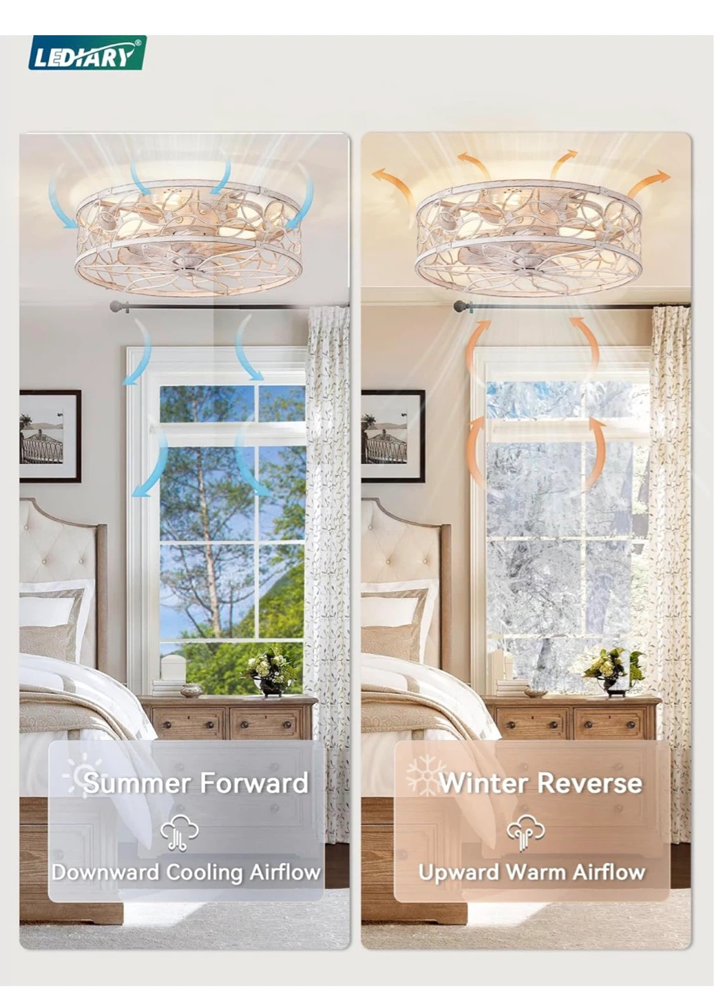 Caged Ceiling Fan with Lights - White Gold, 18" 19F - photo 5