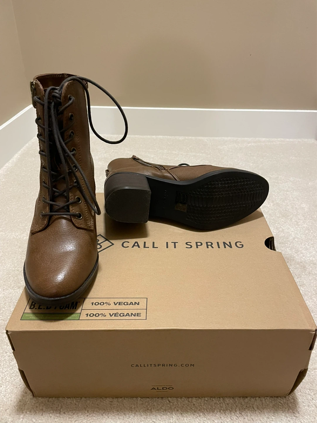 Call It Spring Brown Vegan Lace-Up Combat Boots