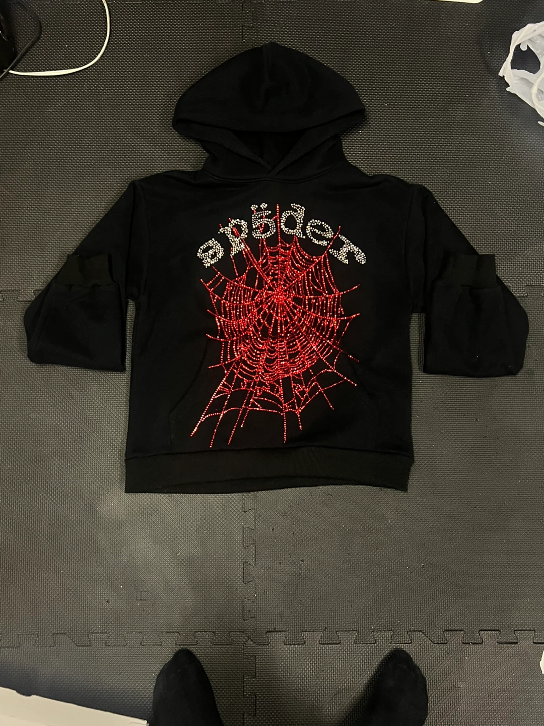 Spider Worldwide Hoodie Rhinestone Spiderweb Black