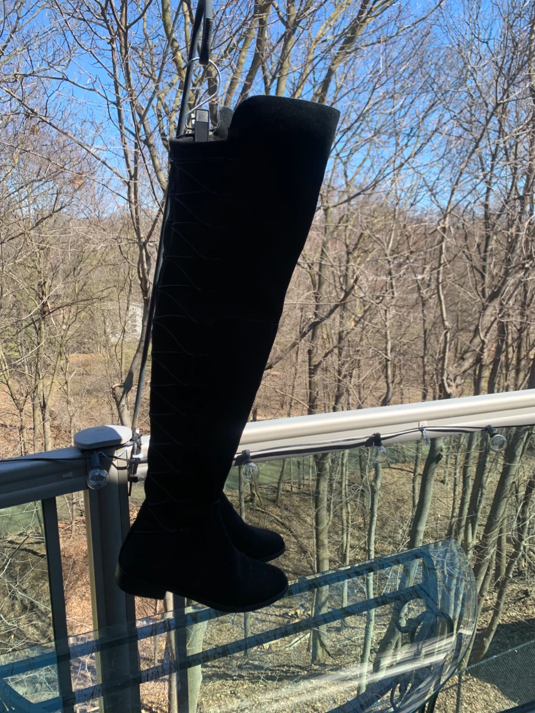 Black Suede Over-the-Knee Boots with Lace-Up Back - photo 3