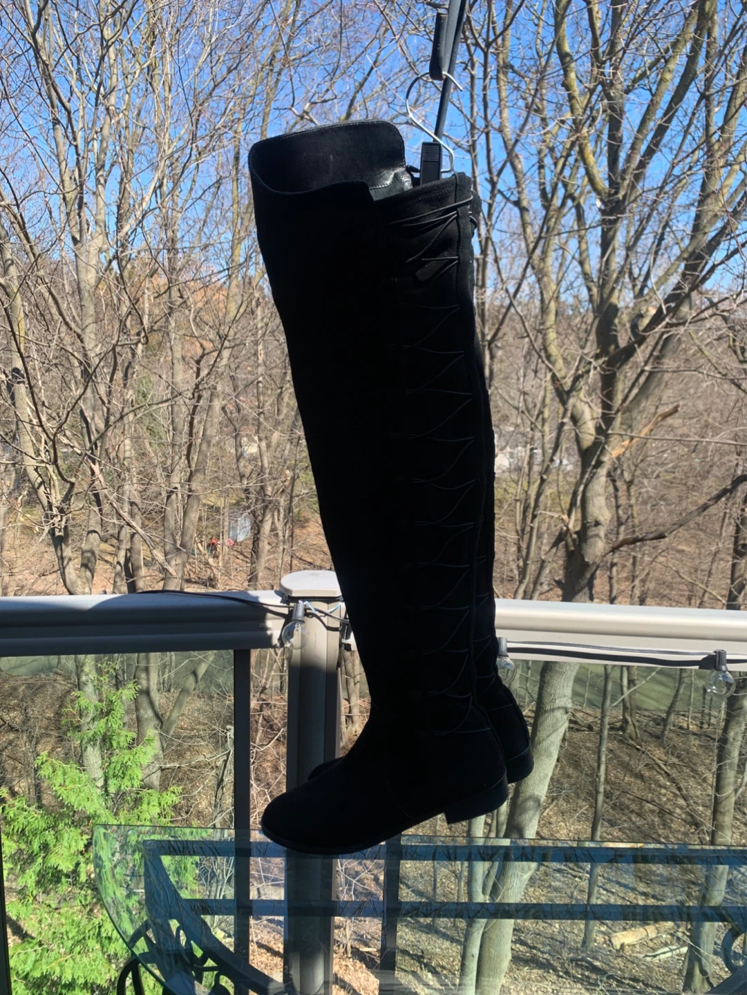Black Suede Over-the-Knee Boots with Lace-Up Back