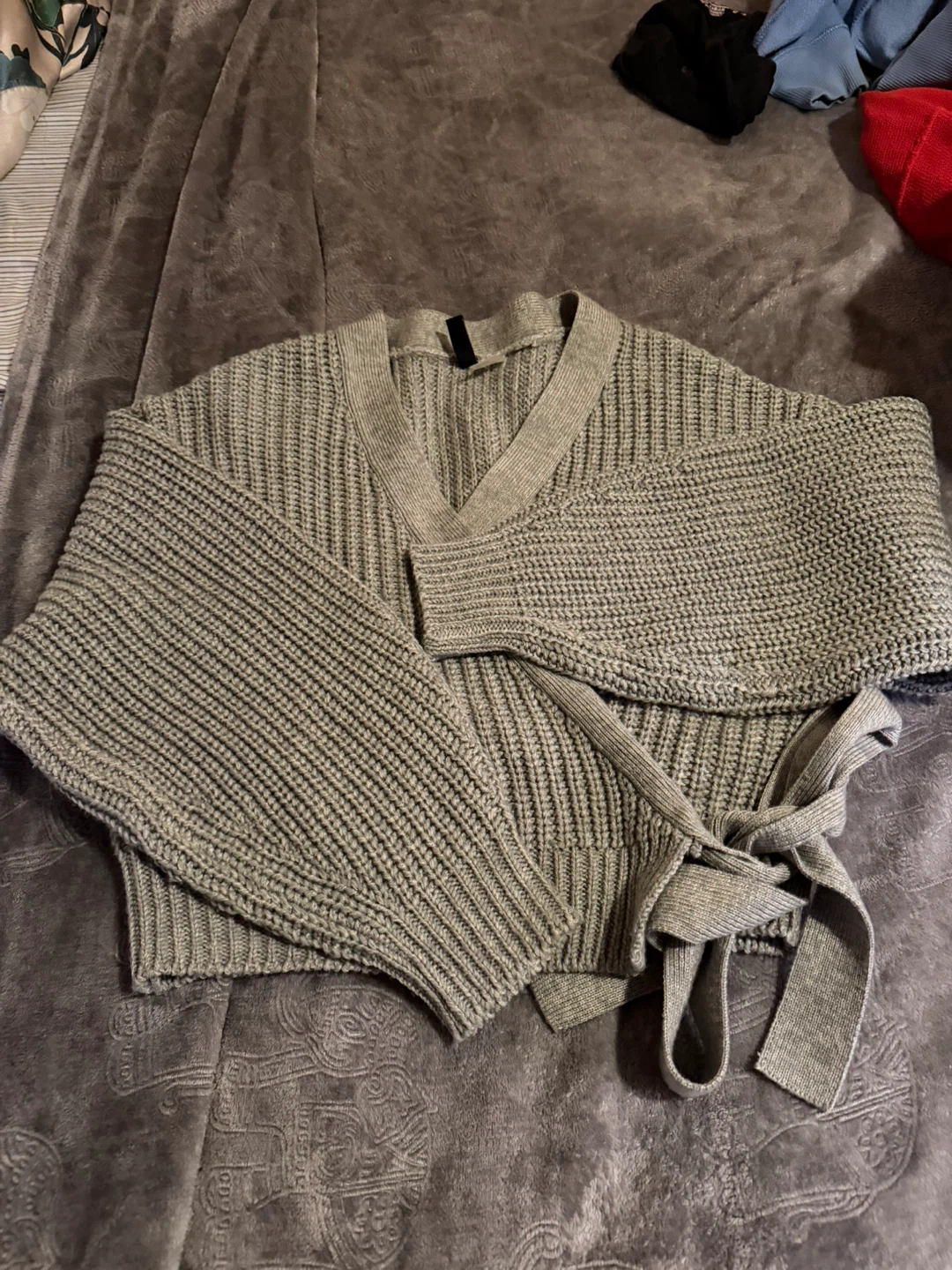 Women's Grey Knit Wrap Sweater