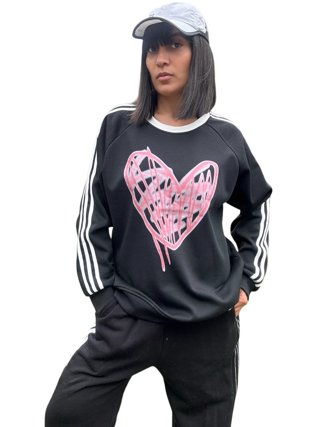 Black Crewneck Sweatshirt with Pink Heart Graphic - photo 4
