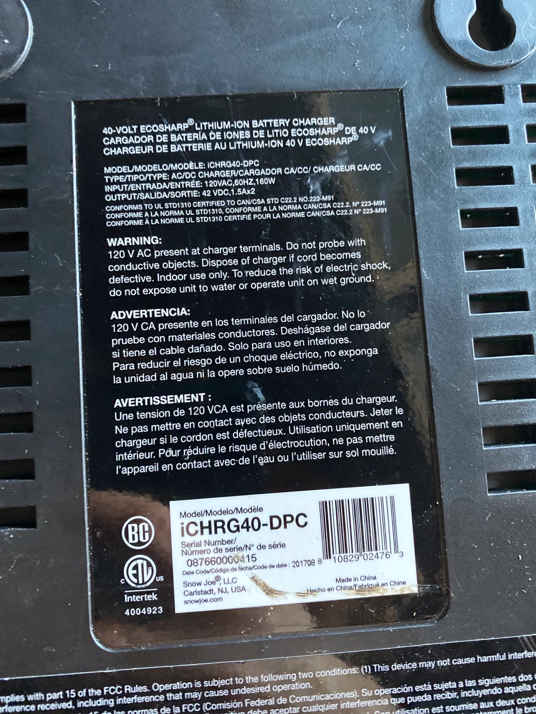 Snow Joe 40V Lithium-Ion Dual Port Charger - photo 2