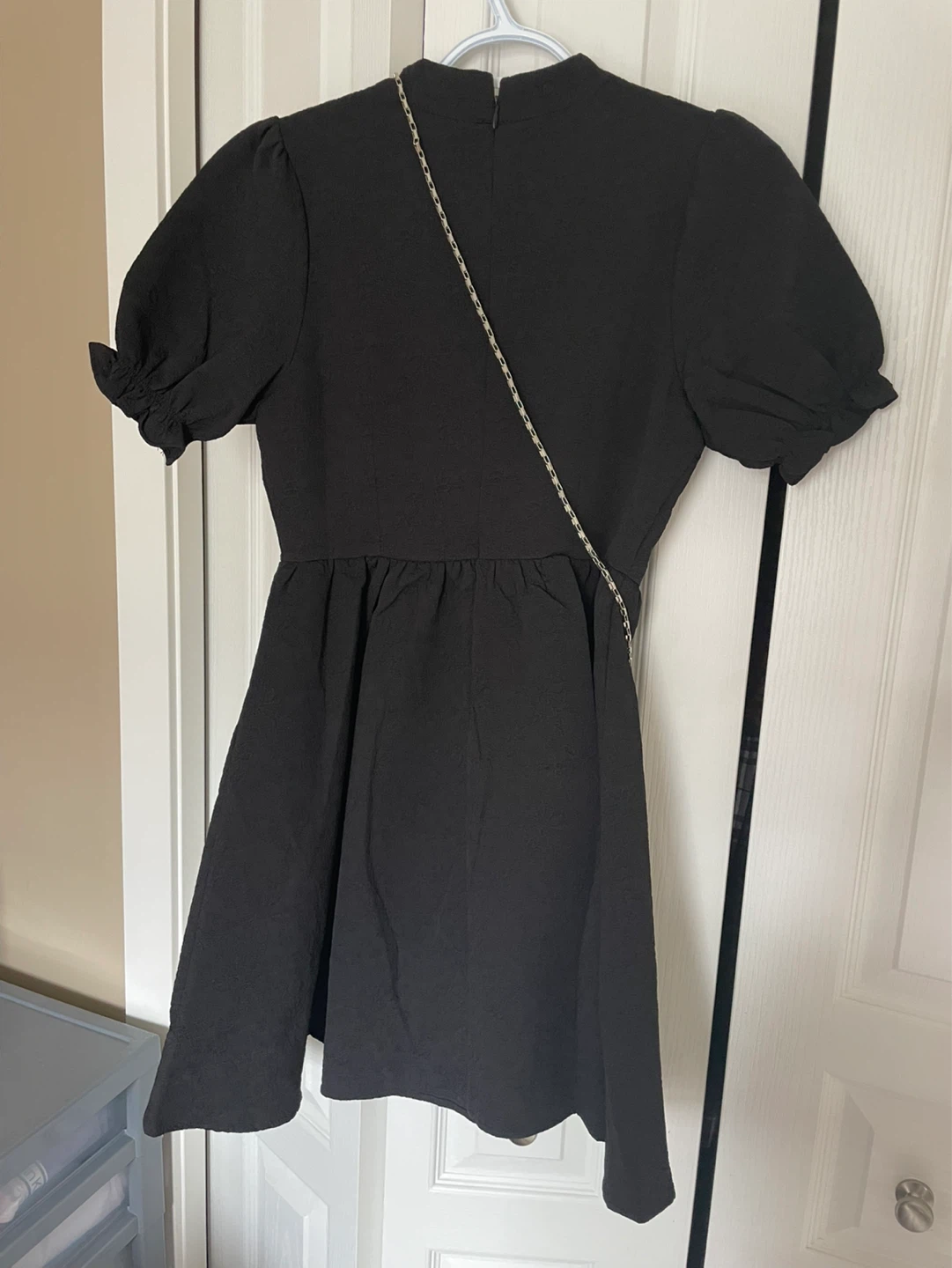Black Puff Sleeve Mini Dress with Chain Purse - photo 2
