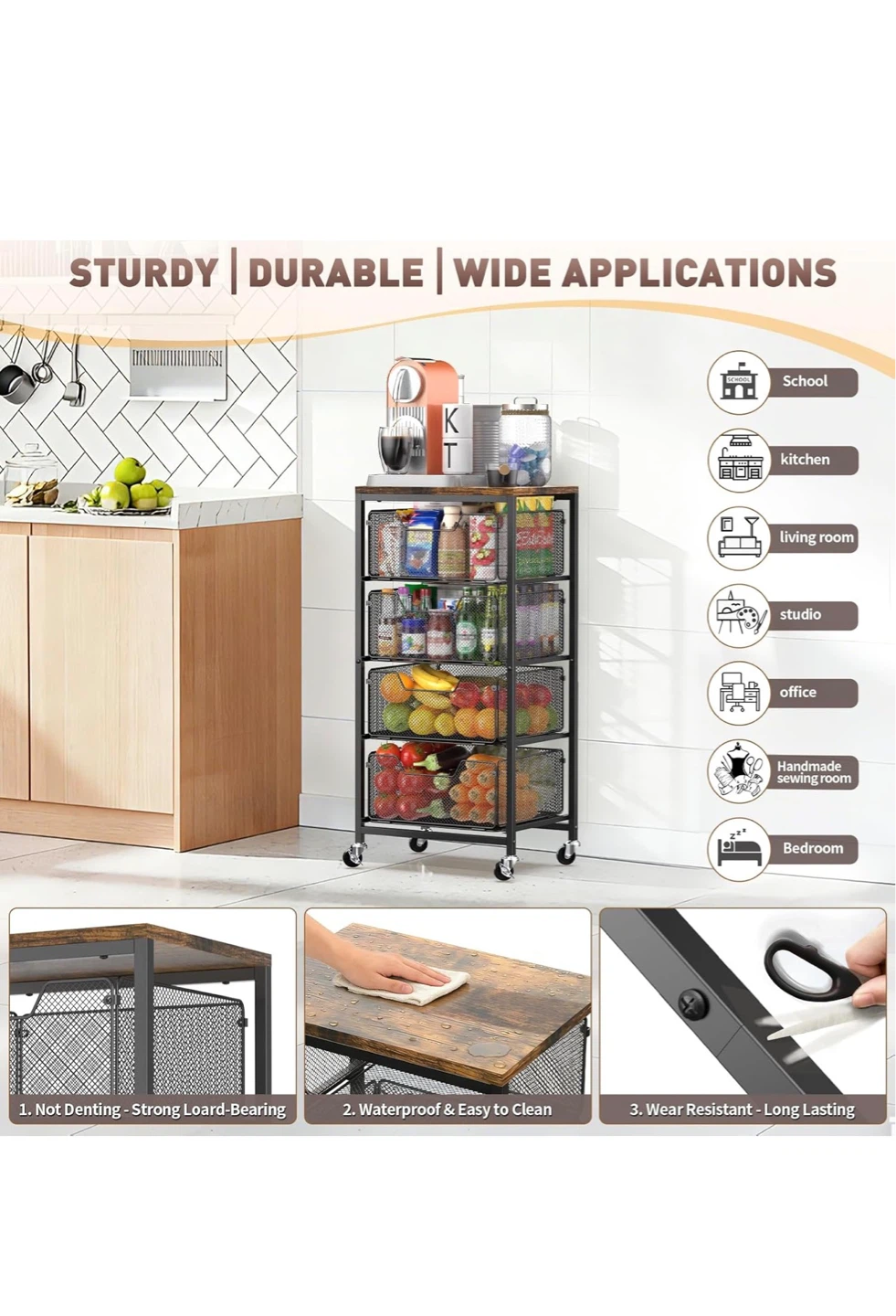 4 Tier Rolling Storage Cart with Drawer - photo 3