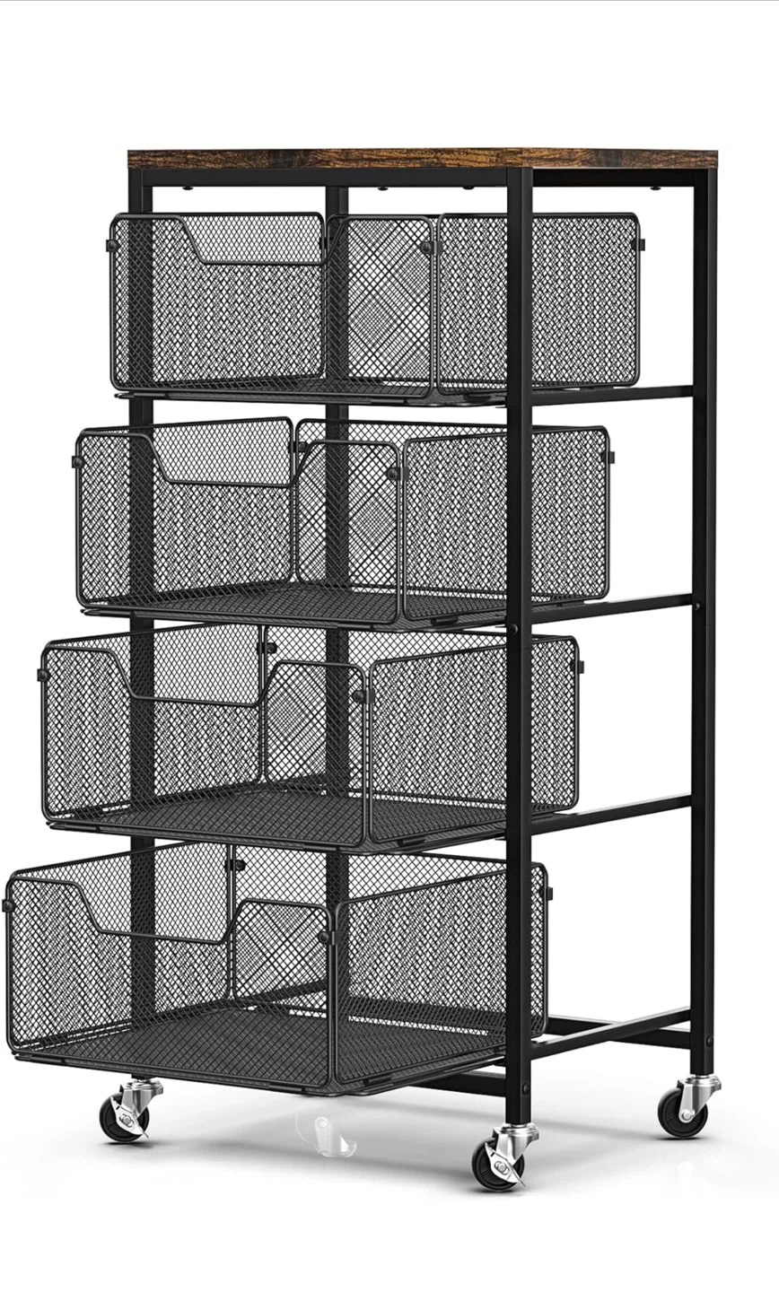 4 Tier Rolling Storage Cart with Drawer