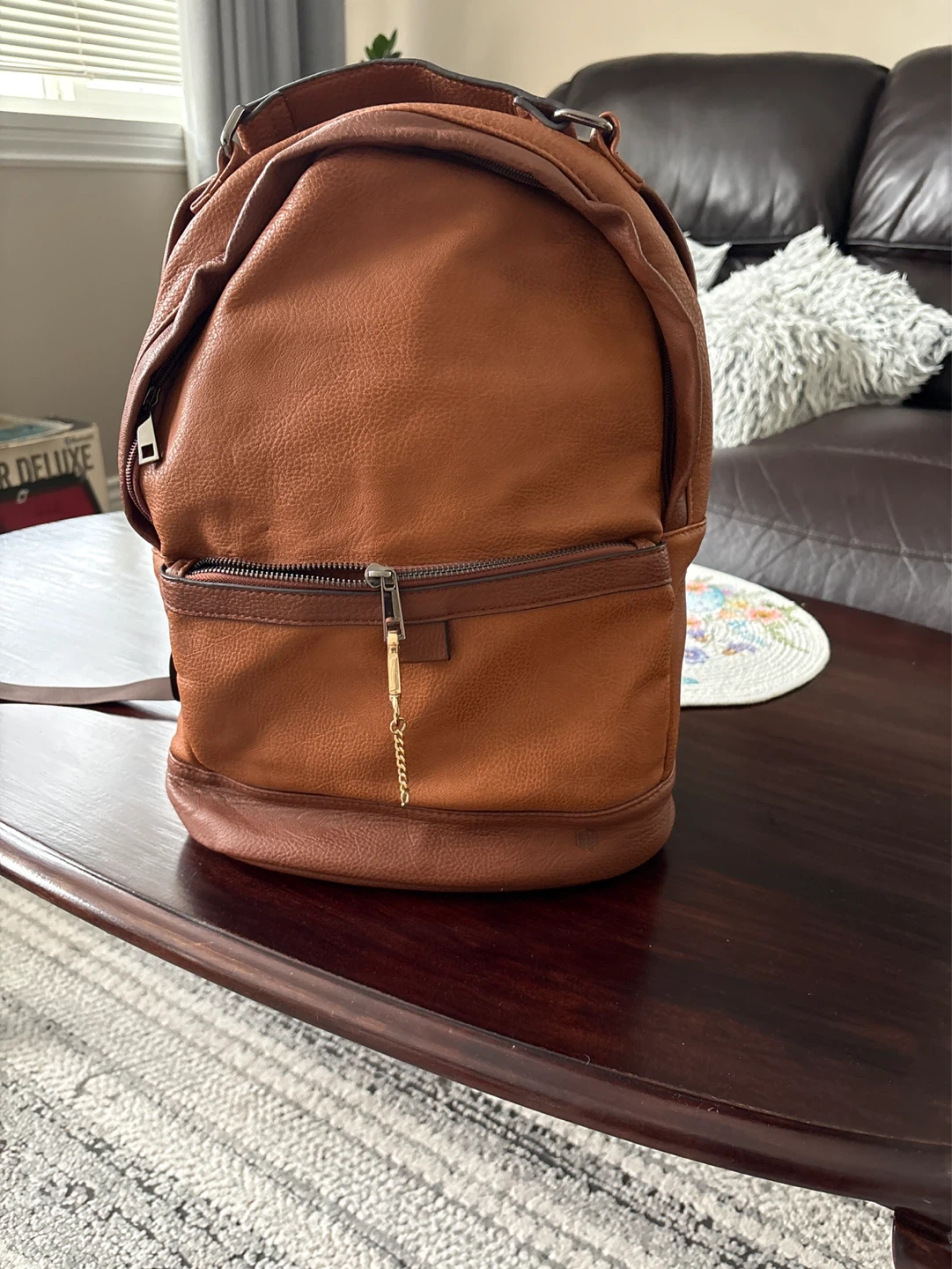Brown Faux Leather Backpack
