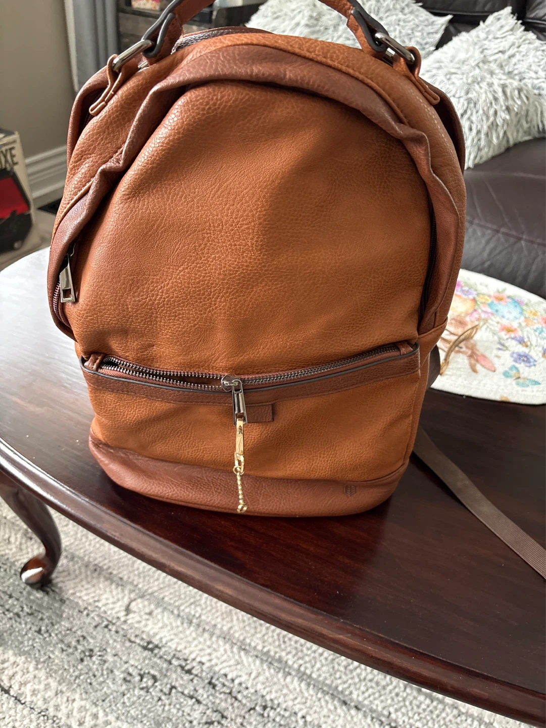 Brown Faux Leather Backpack - photo 5