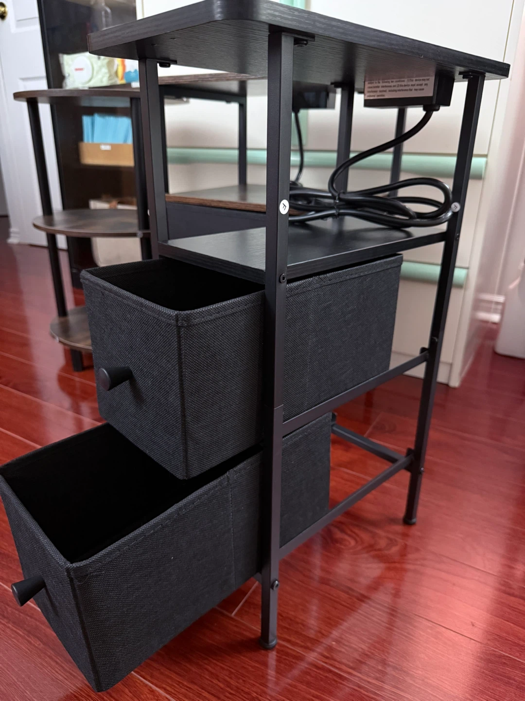 Narrow Side Table with 2 Drawers and Built-in Power