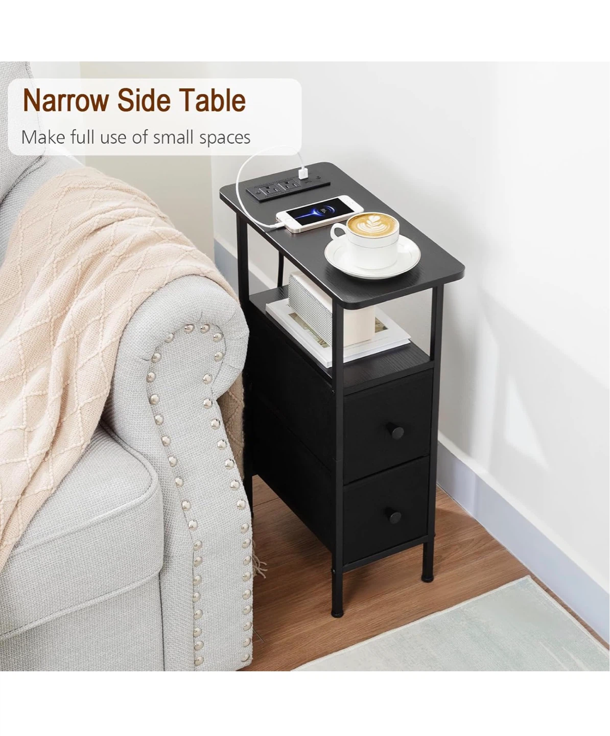 Narrow Side Table with 2 Drawers and Built-in Power - photo 4