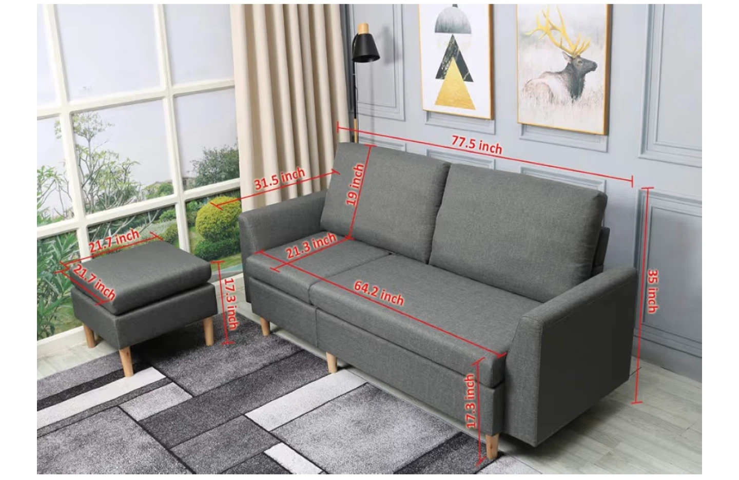 Grey Sofa with Ottoman - photo 2