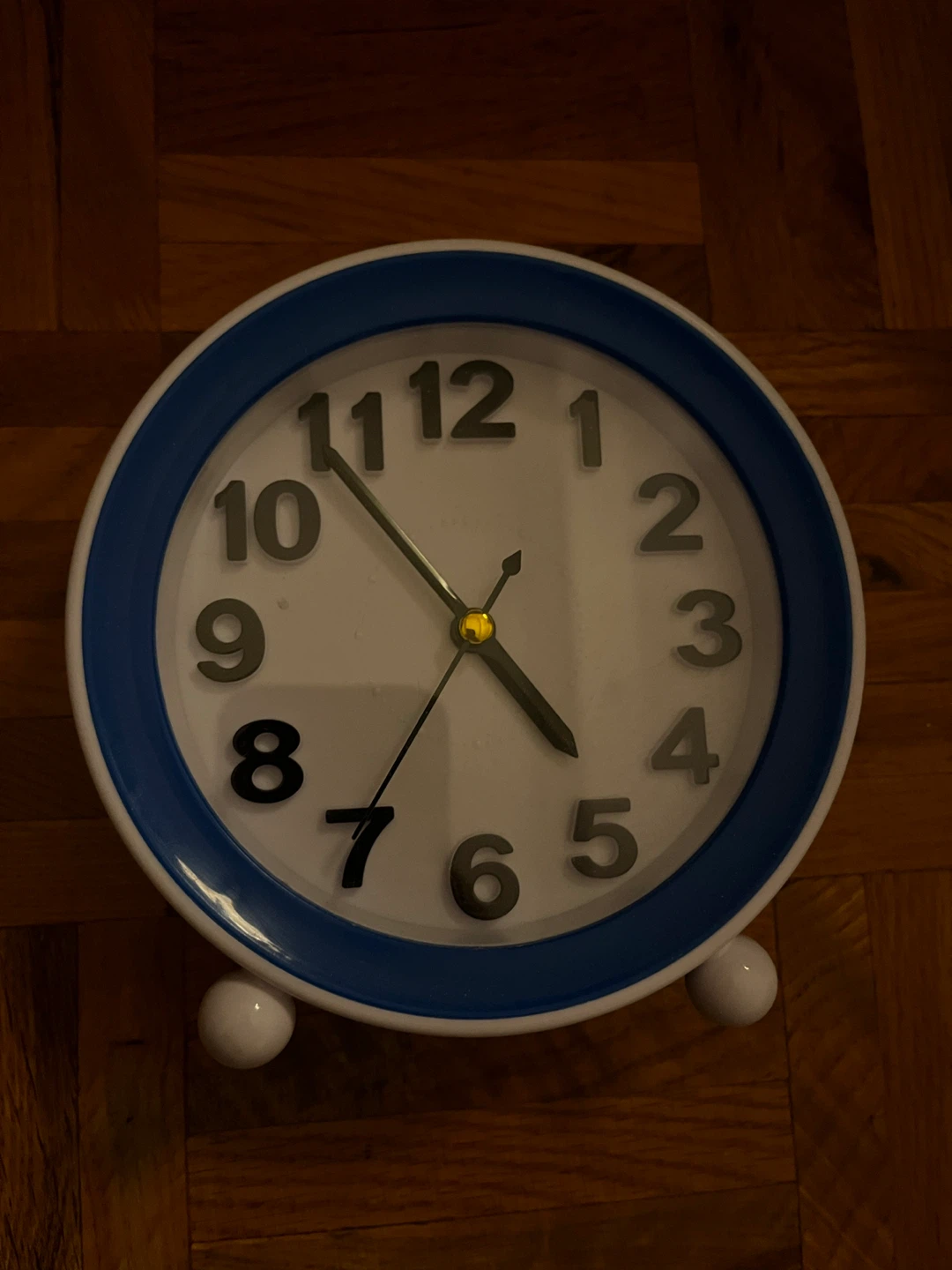 Blue and White Analog Alarm Clock
