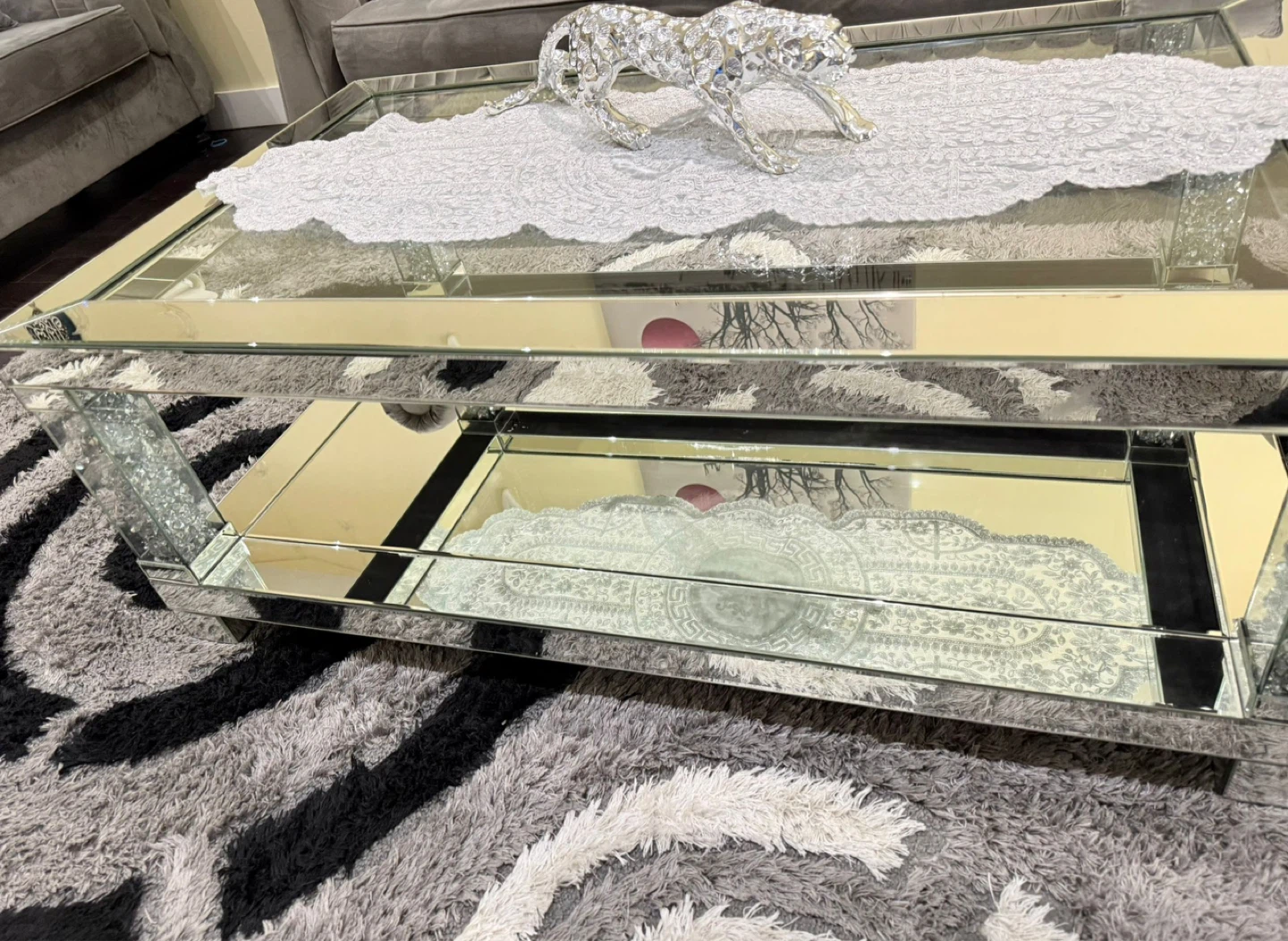 Mirrored Coffee Table with Crystal Accents - photo 2