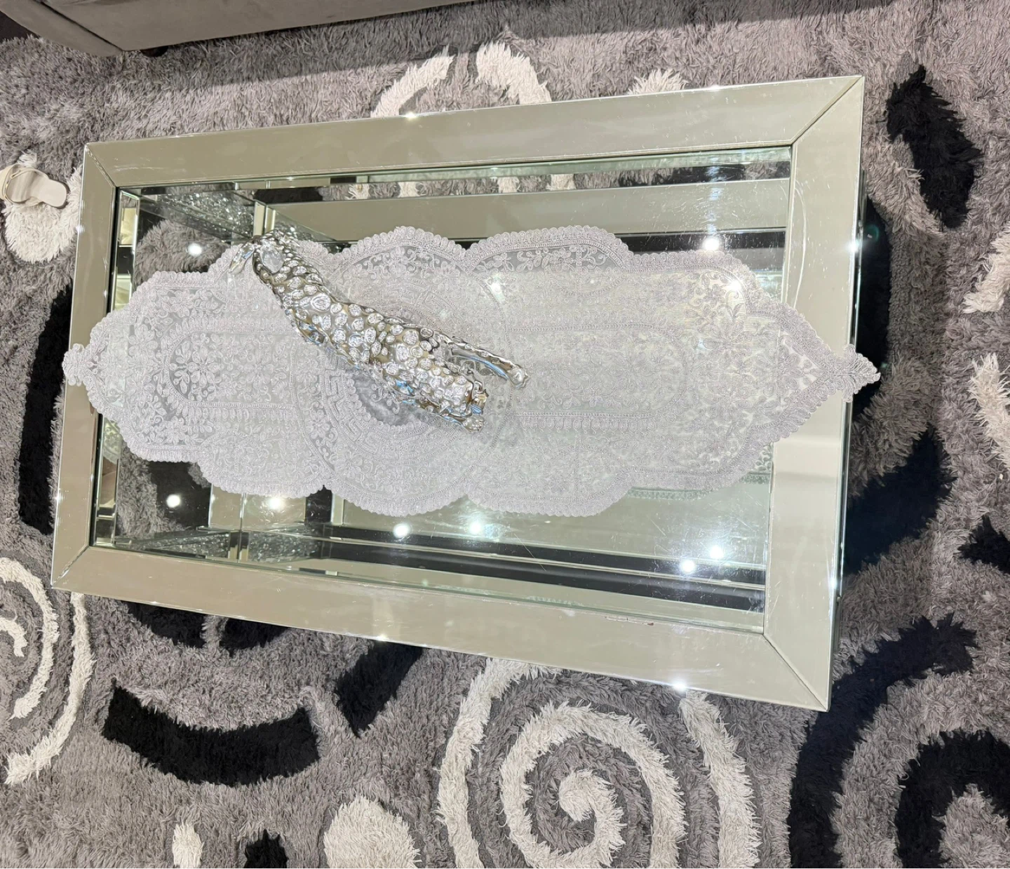 Mirrored Coffee Table with Crystal Accents - photo 3