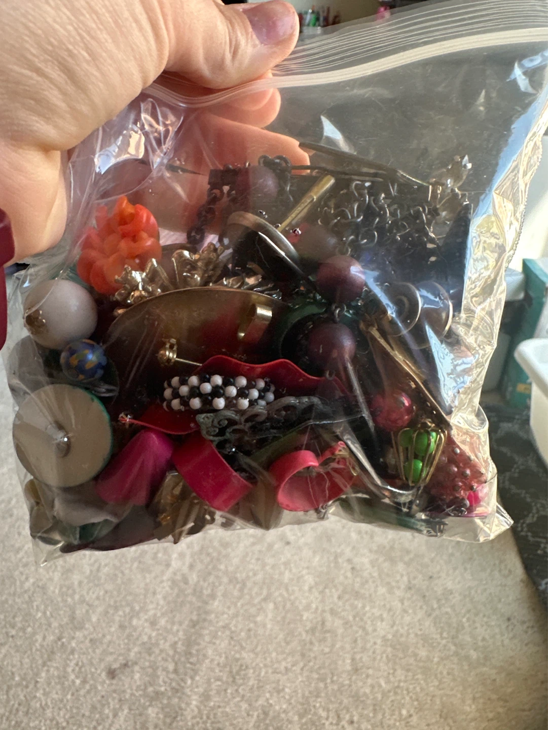 Bag of assorted vintage costume jewelry pieces