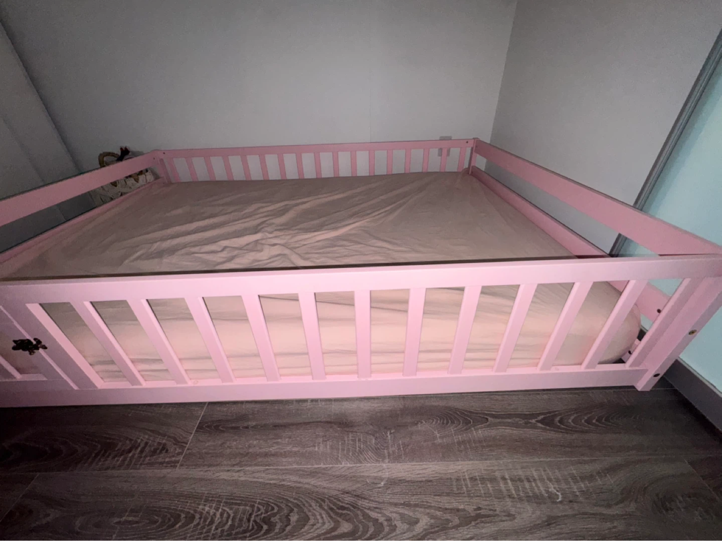 Pink Montessori Toddler Bed with Mattress and Gate