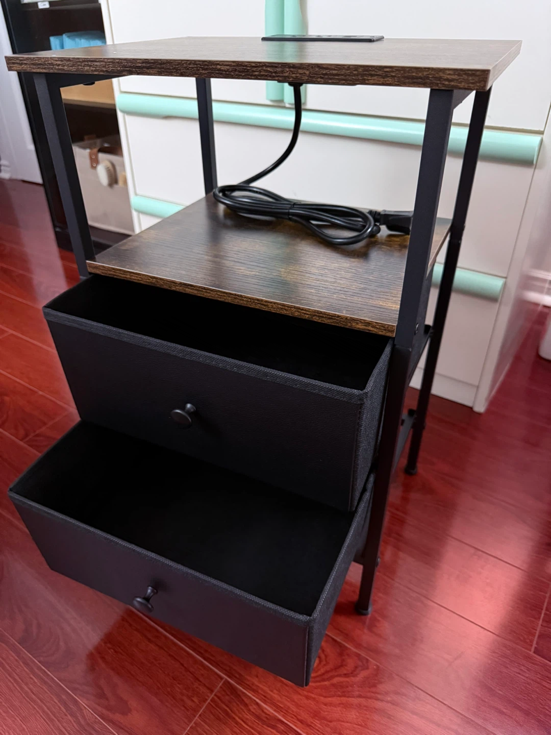 Side table/ Nightstand with 2 Drawers and Built in Power Outlet
