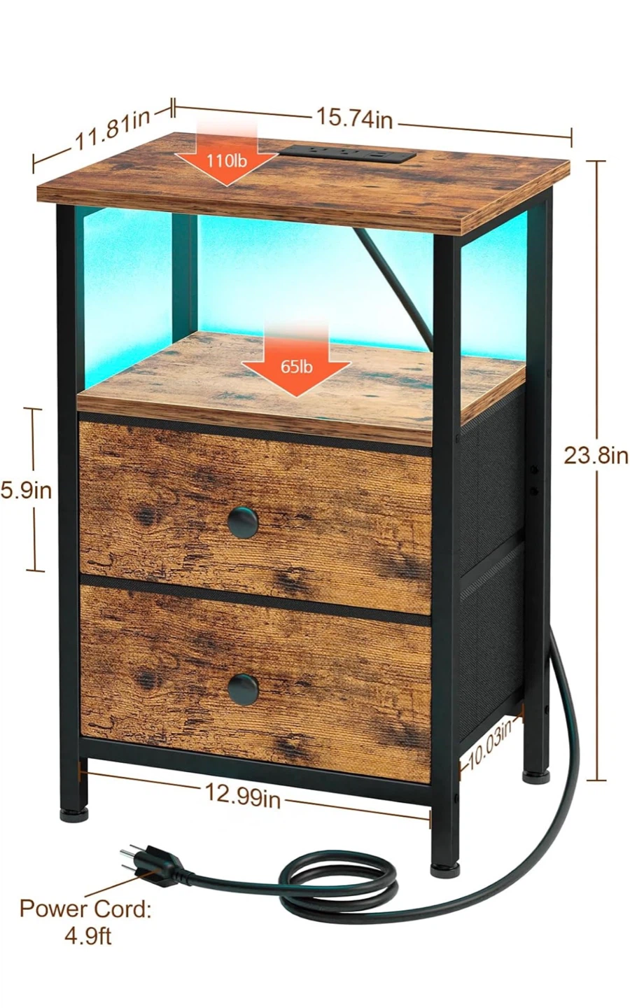 Side table/ Nightstand with 2 Drawers and Built in Power Outlet - photo 2