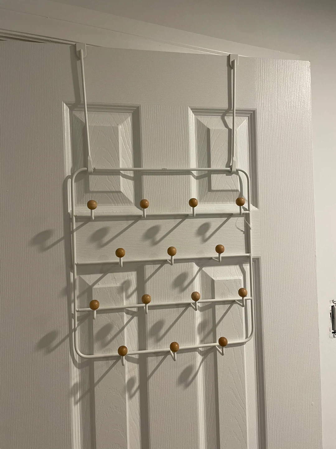 White Over-the-Door Hook Rack with Wooden Knobs
